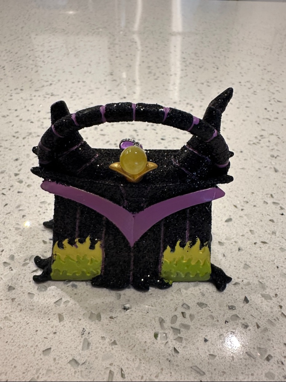 Disney- Maleficent Black & Purple Glitter Horned Purse with Green Flames.